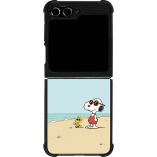 Coque Samsung Galaxy Z Flip5 - Silicone rigide noir Snoopy on the beach Summer 2026