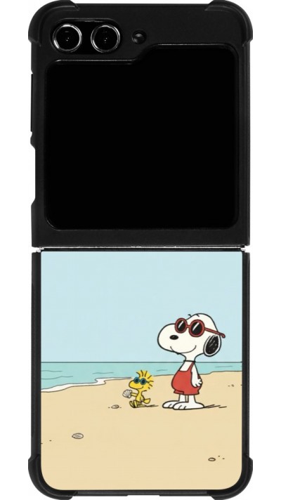 Coque Samsung Galaxy Z Flip5 - Silicone rigide noir Snoopy on the beach Summer 2026