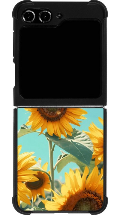 Coque Samsung Galaxy Z Flip5 - Silicone rigide noir Sunflowers Summer 2026