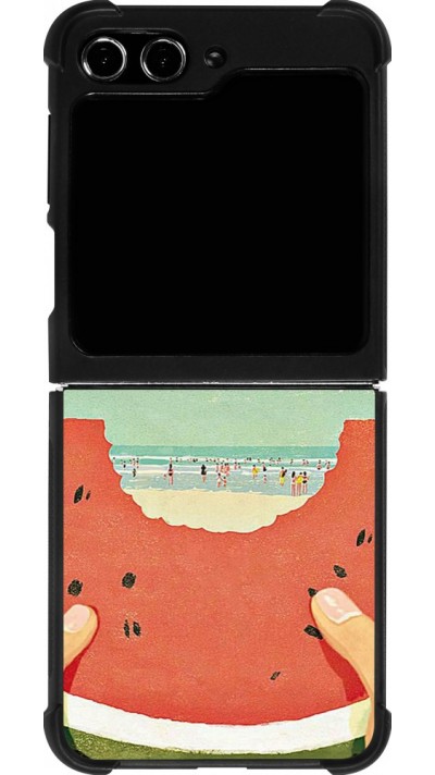 Coque Samsung Galaxy Z Flip5 - Silicone rigide noir Views through a watermelon Summer 2026