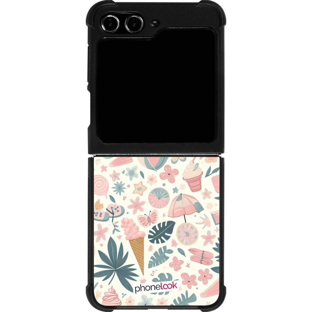 Coque Samsung Galaxy Z Flip5 - Silicone rigide noir Summer Pink Pattern