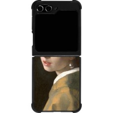 Coque Samsung Galaxy Z Flip5 - Silicone rigide noir Tableau art - La Jeune fille à la perle - Johannes Vermeer
