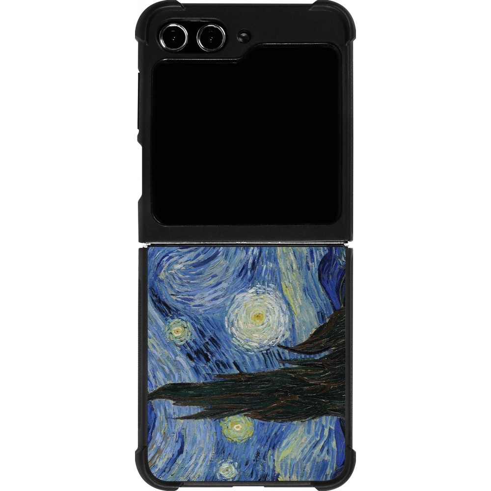 Coque Samsung Galaxy Z Flip5 - Silicone rigide noir Tableau art - La Nuit étoilée - Van Gogh