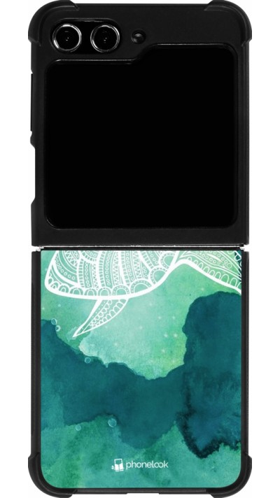 Coque Samsung Galaxy Z Flip5 - Silicone rigide noir Turtle Aztec Watercolor