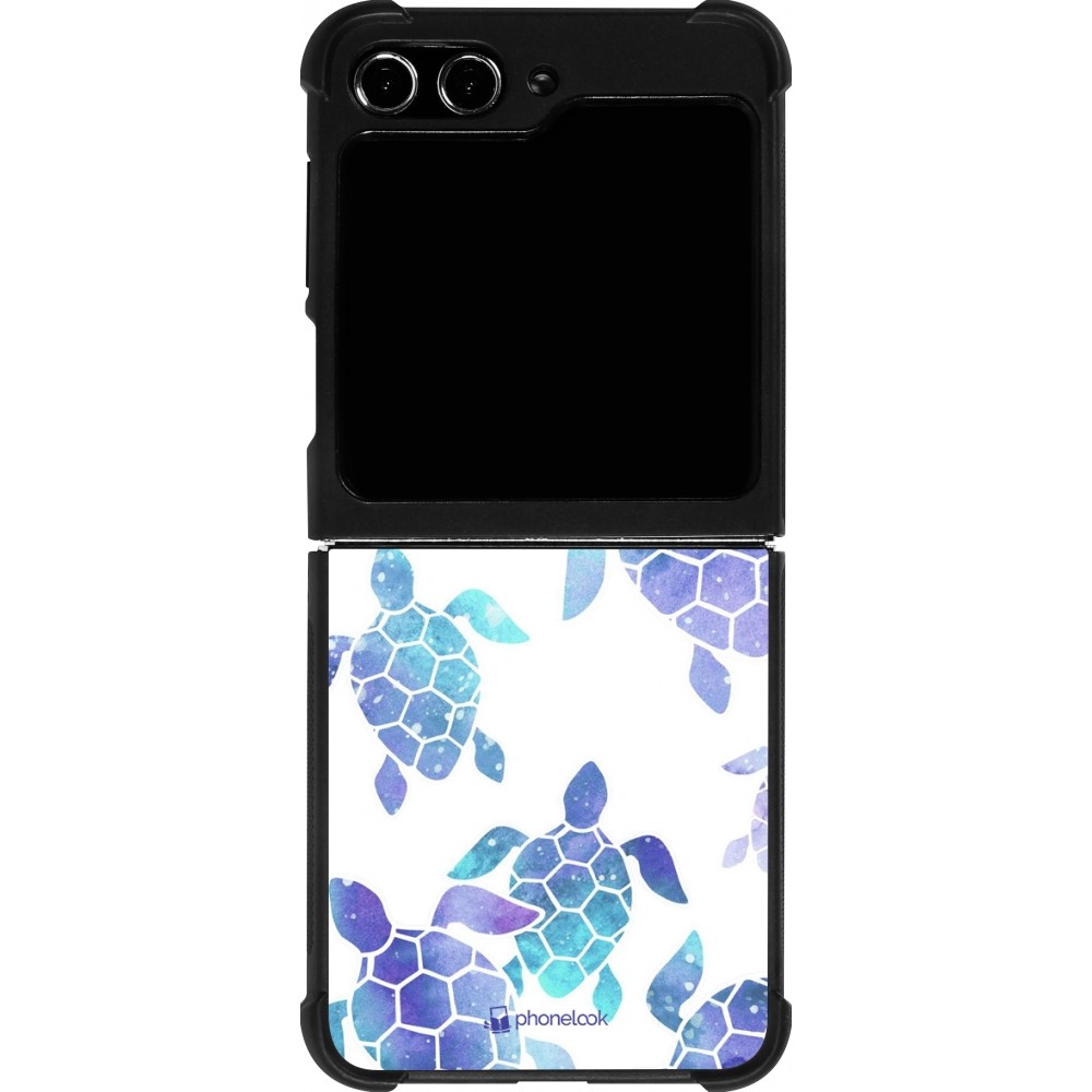Coque Samsung Galaxy Z Flip5 - Silicone rigide noir Turtles pattern watercolor