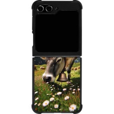 Coque Samsung Galaxy Z Flip5 - Silicone rigide noir Vache montagne Valais