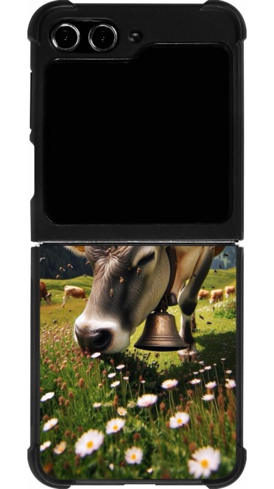 Coque Samsung Galaxy Z Flip5 - Silicone rigide noir Vache montagne Valais