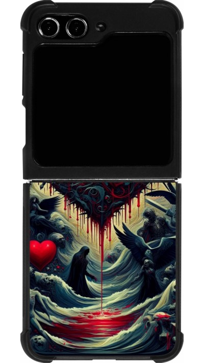 Coque Samsung Galaxy Z Flip5 - Silicone rigide noir Dark Love Coeur Sang