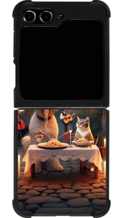 Coque Samsung Galaxy Z Flip5 - Silicone rigide noir Valentine 2024 Dog & Cat Candlelight