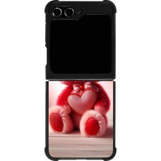 Coque Samsung Galaxy Z Flip5 - Silicone rigide noir Valentine 2024 Ourson rose