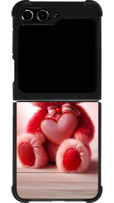 Coque Samsung Galaxy Z Flip5 - Silicone rigide noir Valentine 2024 Ourson rose