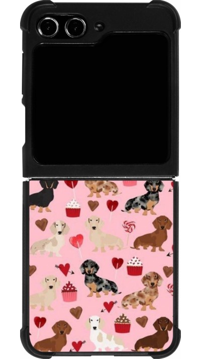 Coque Samsung Galaxy Z Flip5 - Silicone rigide noir Valentine 2024 puppy love