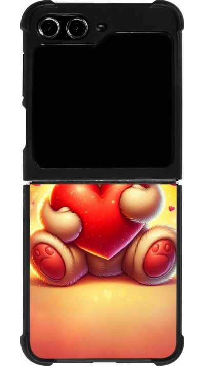 Coque Samsung Galaxy Z Flip5 - Silicone rigide noir Valentine 2024 Teddy love