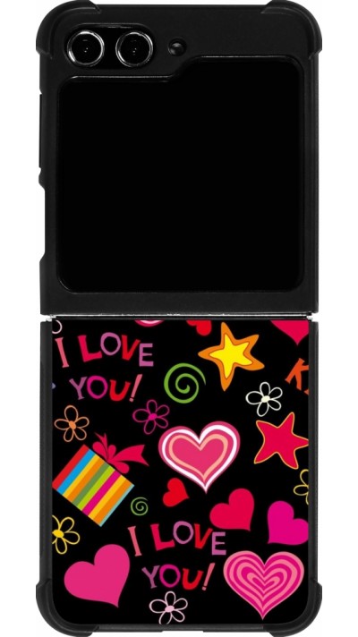 Coque Samsung Galaxy Z Flip5 - Silicone rigide noir Valentine 2023 love symbols