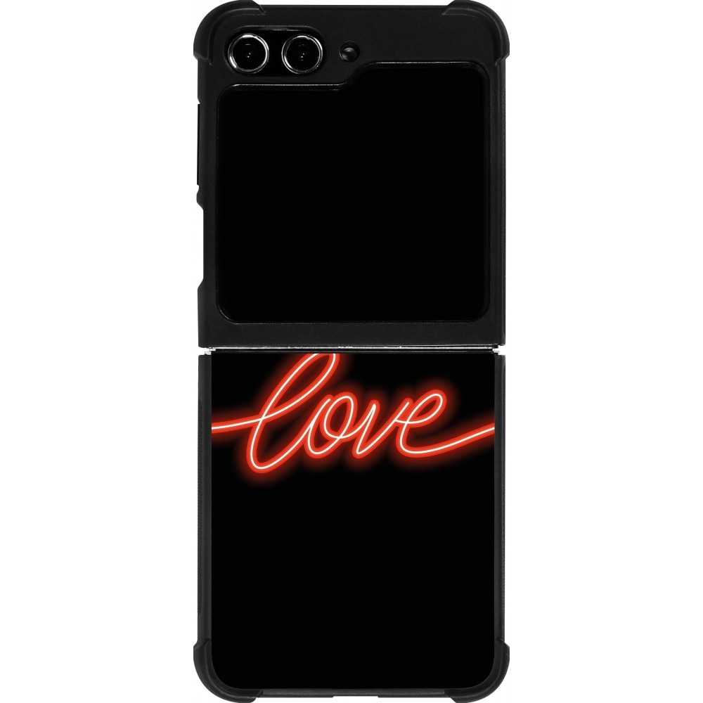 Coque Samsung Galaxy Z Flip5 - Silicone rigide noir Valentine 2023 neon love