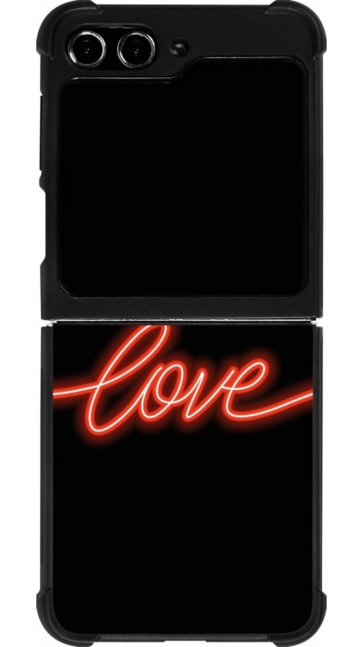Coque Samsung Galaxy Z Flip5 - Silicone rigide noir Valentine 2023 neon love