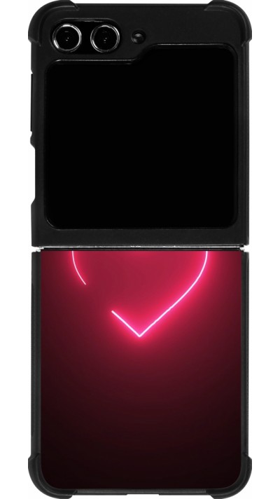 Coque Samsung Galaxy Z Flip5 - Silicone rigide noir Valentine 2023 single neon heart