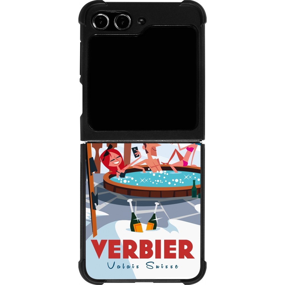 Coque Samsung Galaxy Z Flip5 - Silicone rigide noir Verbier Mountain Jacuzzi