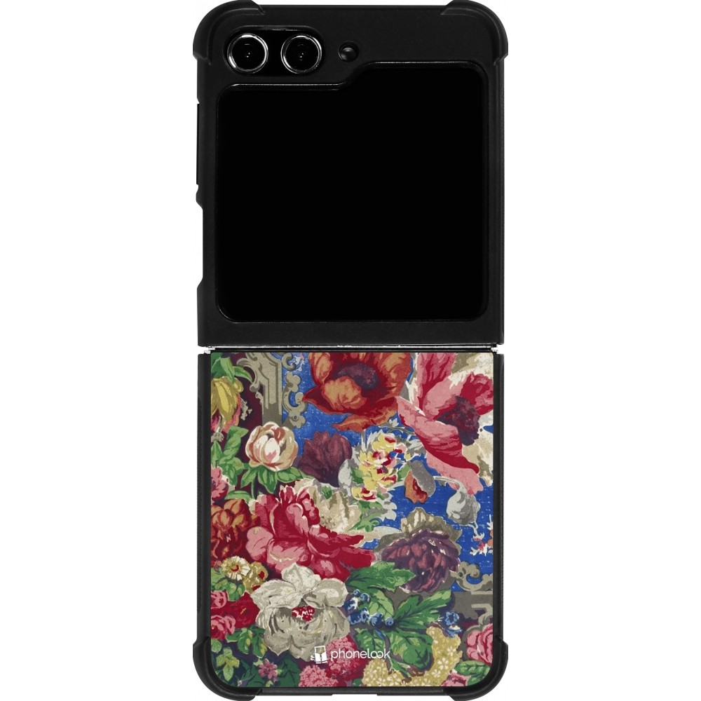 Coque Samsung Galaxy Z Flip5 - Silicone rigide noir Vintage Art Flowers