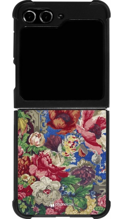 Coque Samsung Galaxy Z Flip5 - Silicone rigide noir Vintage Art Flowers