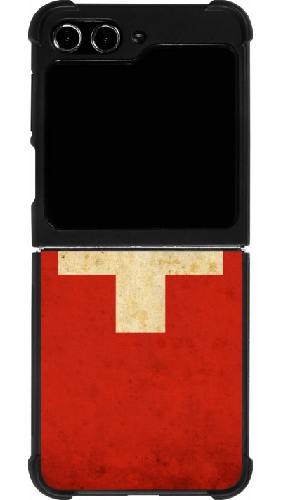 Coque Samsung Galaxy Z Flip5 - Silicone rigide noir Vintage Flag SWISS