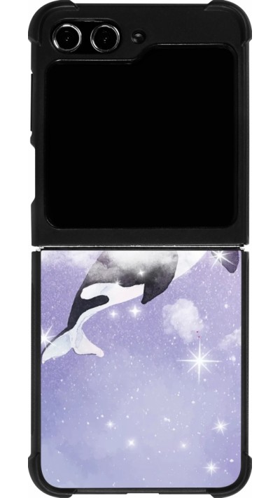 Coque Samsung Galaxy Z Flip5 - Silicone rigide noir Whale in sparking stars