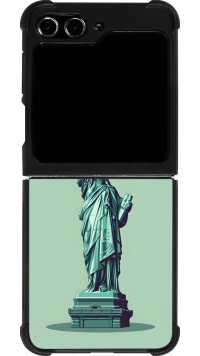 Coque Samsung Galaxy Z Flip5 - Silicone rigide noir Wine Statue de la liberté avec un verre de vin
