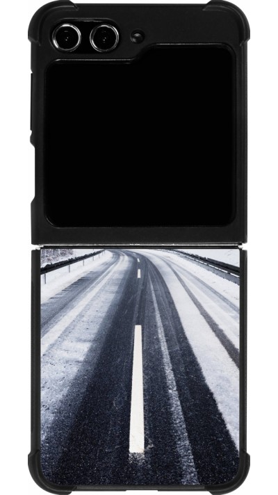 Coque Samsung Galaxy Z Flip5 - Silicone rigide noir Winter 22 Snowy Road