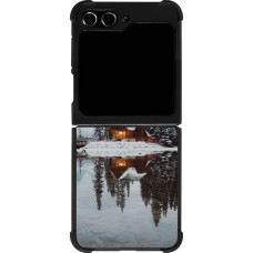 Coque Samsung Galaxy Z Flip5 - Silicone rigide noir Winter 25 Winter house forest afternoon