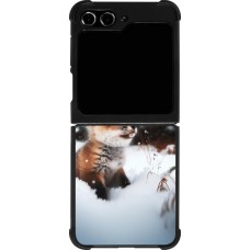Coque Samsung Galaxy Z Flip5 - Silicone rigide noir Noël 2023 Renardeau sapin