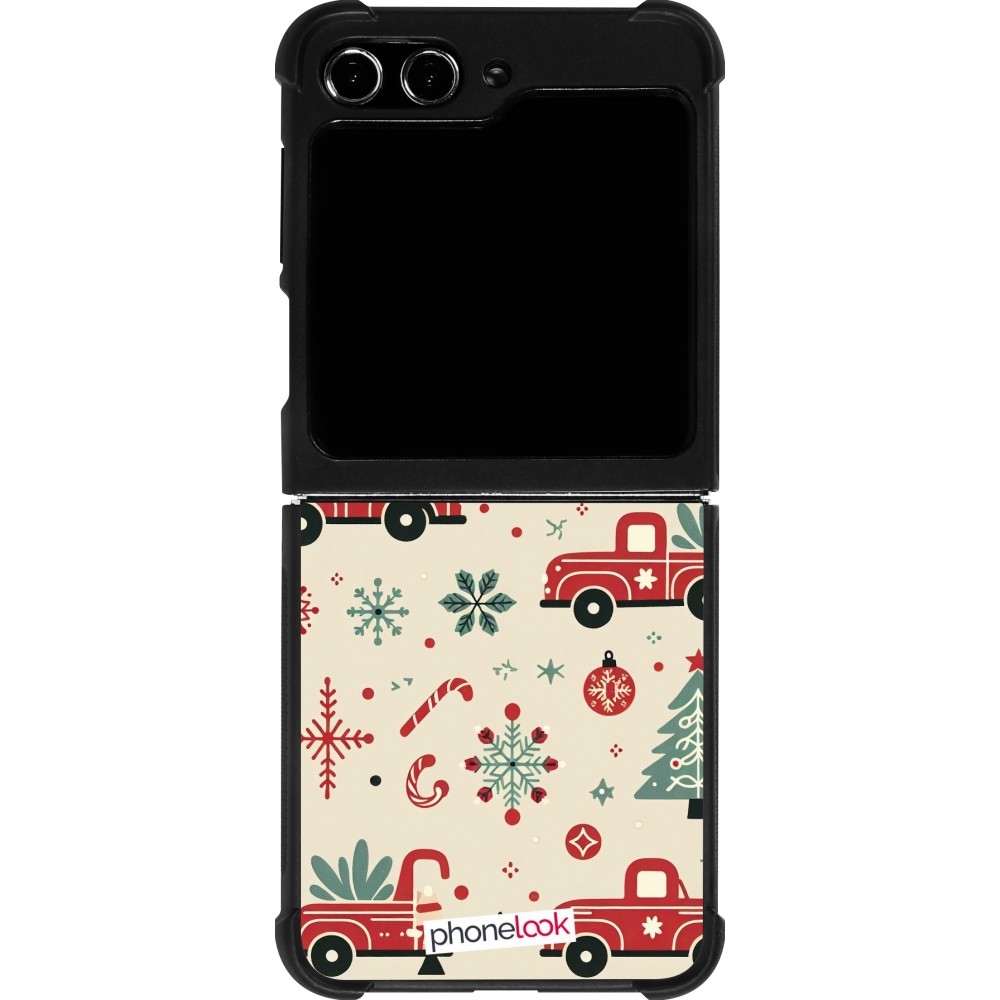 Coque Samsung Galaxy Z Flip5 - Silicone rigide noir Noël 2024 Camion Sapin