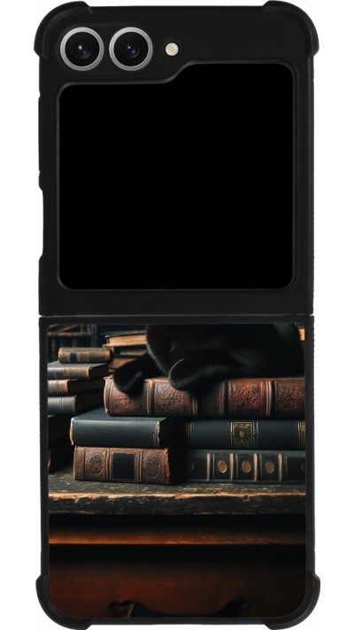Samsung Galaxy Z Flip6 Case Hülle - Silikon schwarz Katze Bücher dunkel