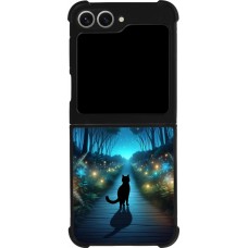 Samsung Galaxy Z Flip6 Case Hülle - Silikon schwarz Schwarze Katze Spaziergang
