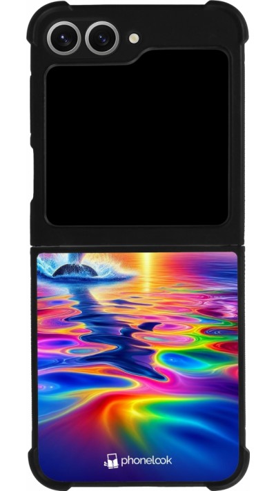 Coque Samsung Galaxy Z Flip6 - Silicone rigide noir Dauphin arc-en-ciel heureux