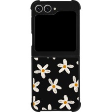 Coque Samsung Galaxy Z Flip6 - Silicone rigide noir Easter 2024 white on black flower