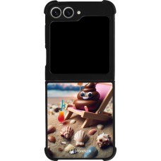 Coque Samsung Galaxy Z Flip6 - Silicone rigide noir Emoji caca sur chaise longue