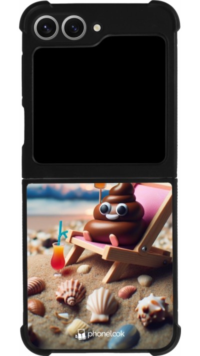 Samsung Galaxy Z Flip6 Case Hülle - Silikon schwarz Kackhaufen Emoji auf Liegestuhl