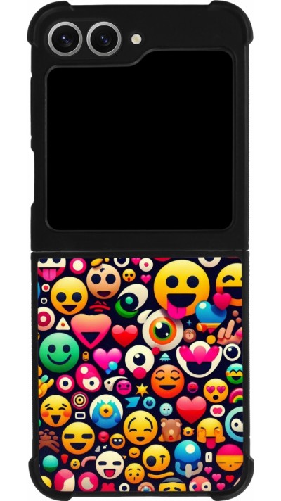Coque Samsung Galaxy Z Flip6 - Silicone rigide noir Emoji Mix Color