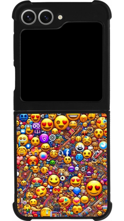 Coque Samsung Galaxy Z Flip6 - Silicone rigide noir Emoji mixed