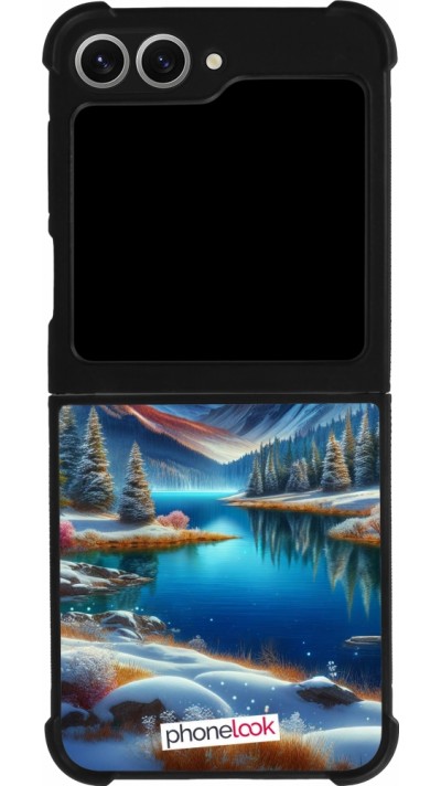Coque Samsung Galaxy Z Flip6 - Silicone rigide noir Fantasy Mountain Lake Sky Stars