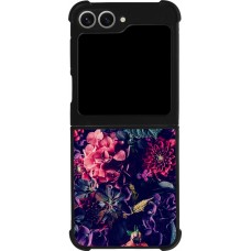 Coque Samsung Galaxy Z Flip6 - Silicone rigide noir Flowers Dark