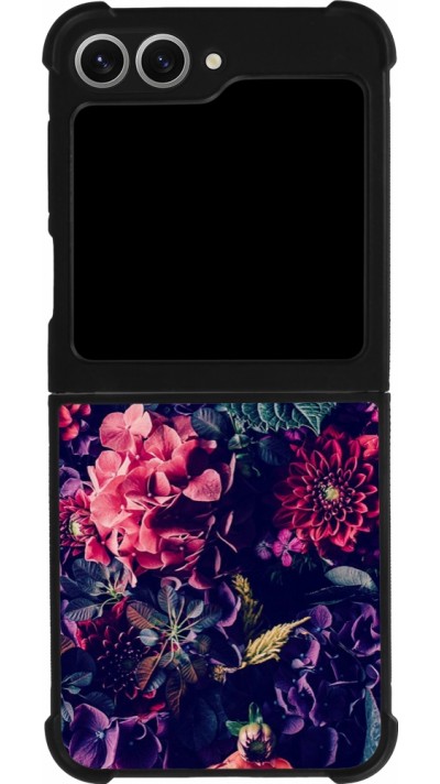Coque Samsung Galaxy Z Flip6 - Silicone rigide noir Flowers Dark