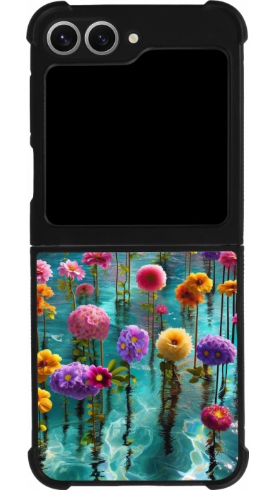 Coque Samsung Galaxy Z Flip6 - Silicone rigide noir Flower sea waves