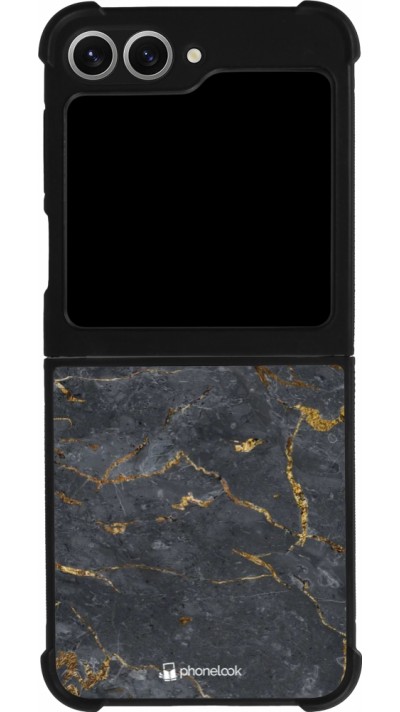 Coque Samsung Galaxy Z Flip6 - Silicone rigide noir Grey Gold Marble