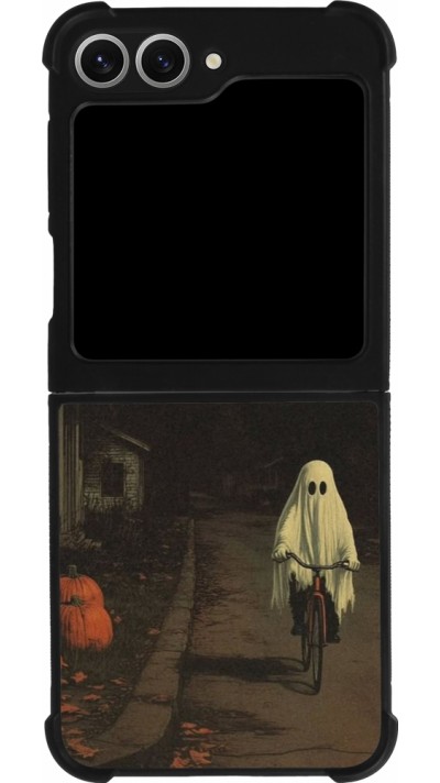 Coque Samsung Galaxy Z Flip6 - Silicone rigide noir Halloween 2025 Ghost on a bicycle