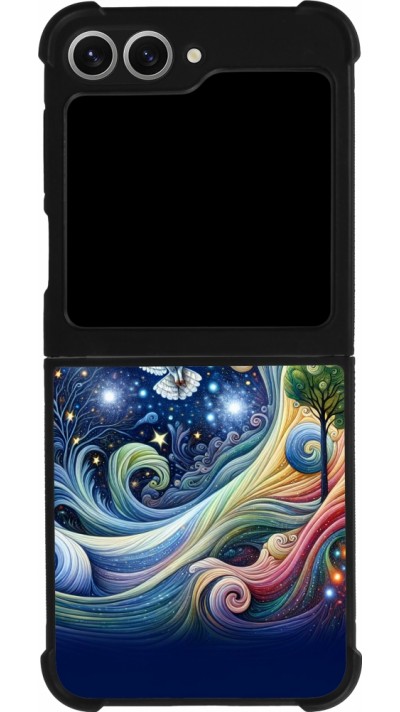 Coque Samsung Galaxy Z Flip6 - Silicone rigide noir hibou volant floral