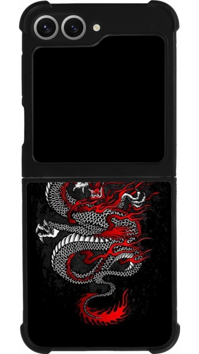 Coque Samsung Galaxy Z Flip6 - Silicone rigide noir Japanese style Dragon Tattoo Red Black