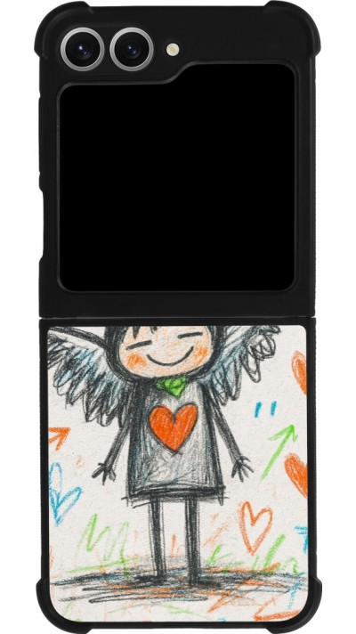 Coque Samsung Galaxy Z Flip6 - Silicone rigide noir Little Angel Sketch Love