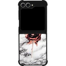 Coque Samsung Galaxy Z Flip6 - Silicone rigide noir Marble Rose Gold