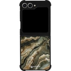 Coque Samsung Galaxy Z Flip6 - Silicone rigide noir Marbre Olive